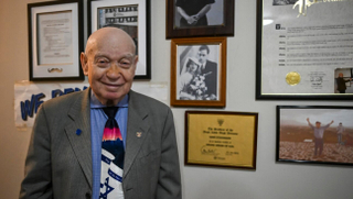 Holocaust survivor Sami Steigmann is photographed in his home on December 9, 2024 in New York. 