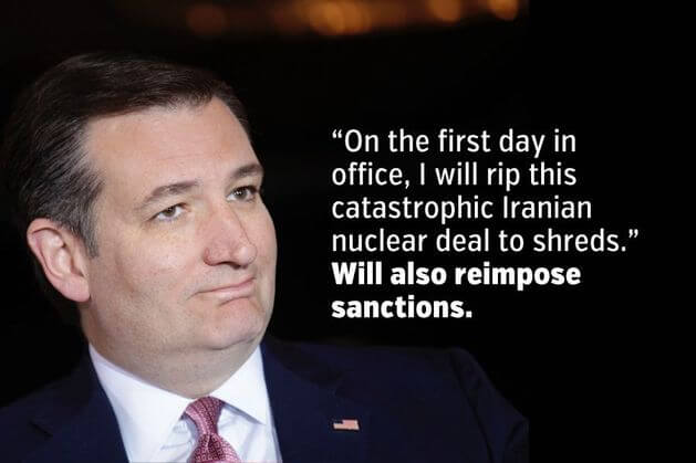 "On the first day of office, I will rip this catastrophic Iranian deal to shreds." Will also reimpose sanctions.
