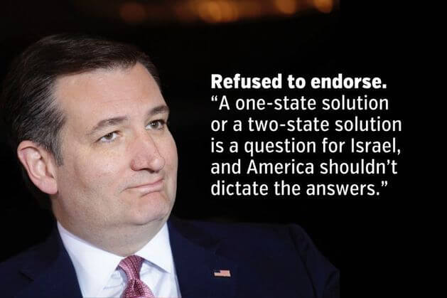 Refused to endorse. "A one-state solution or a two-state solution is a question for Israel, and Americans shouldn't dictate the answers."