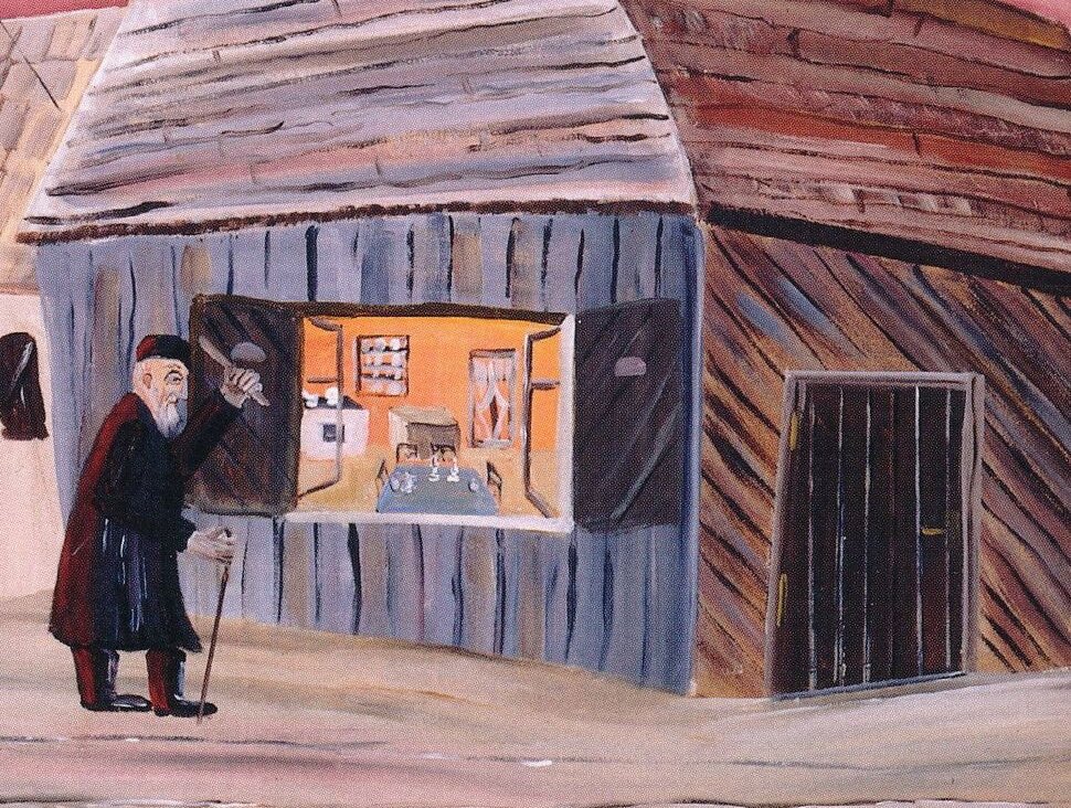 “Shulklaper”, c. 1995, from the book, “They Called Me Mayer July: Painted Memories of a Jewish Childhood in Poland Before the Holocaust” 