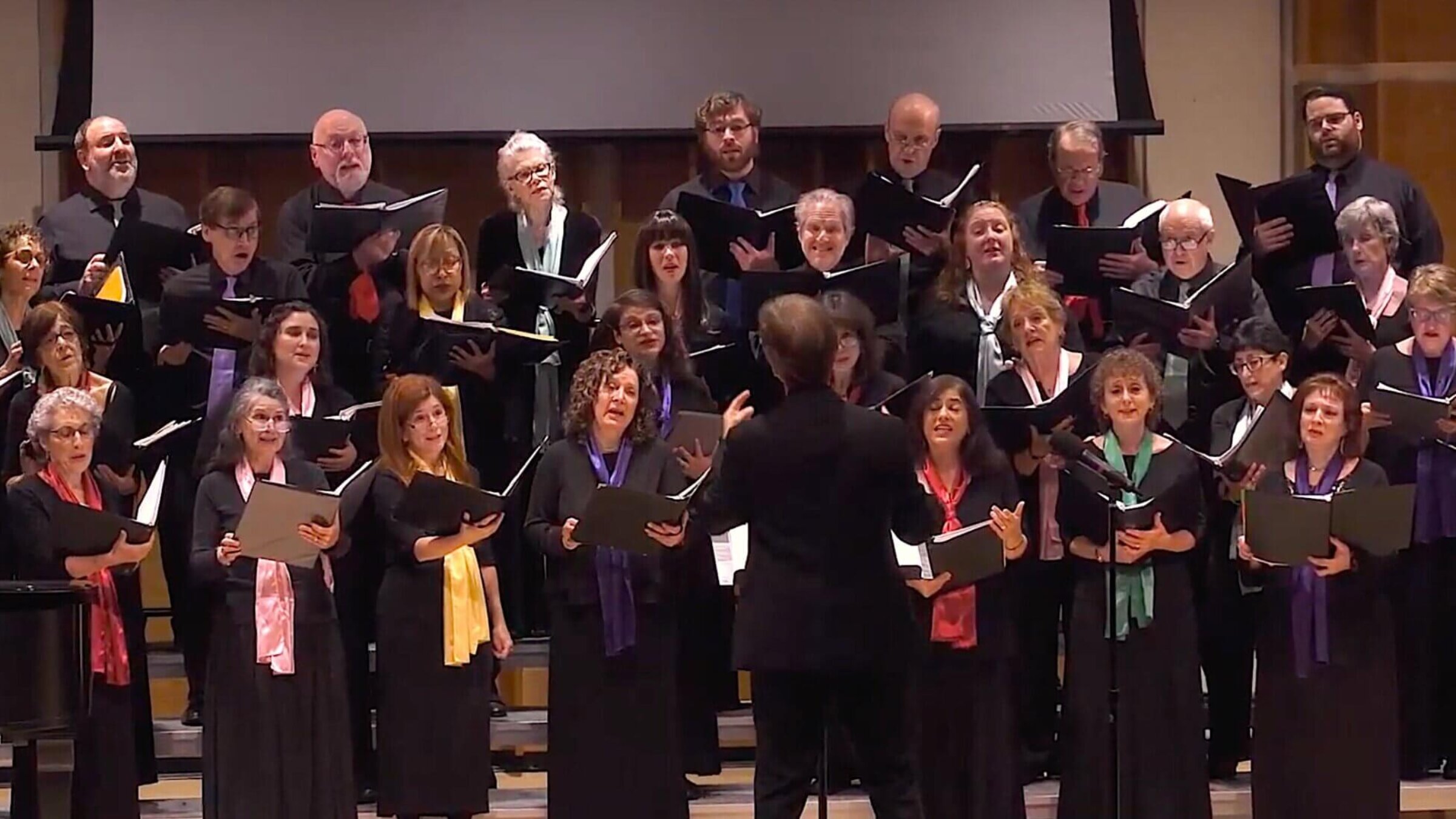 The Yiddish Philharmonic Chorus in concert in 2018 at Merkin Hall in Lincoln Center, New York 