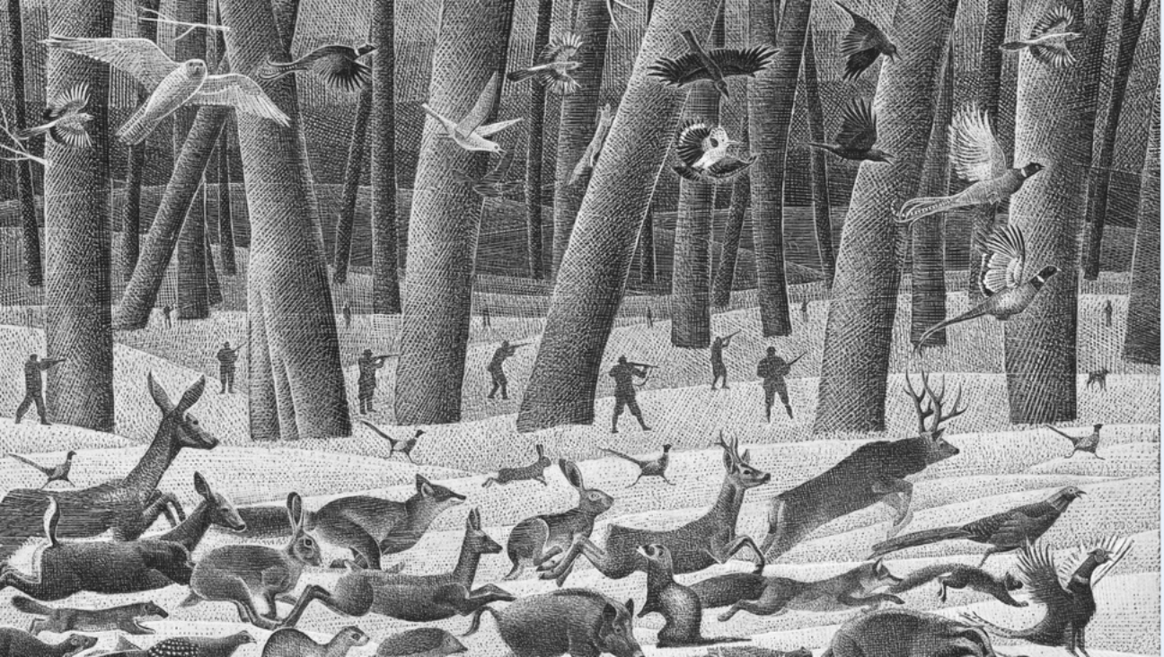 Forest animals flee hunters in “The Original Bambi.”