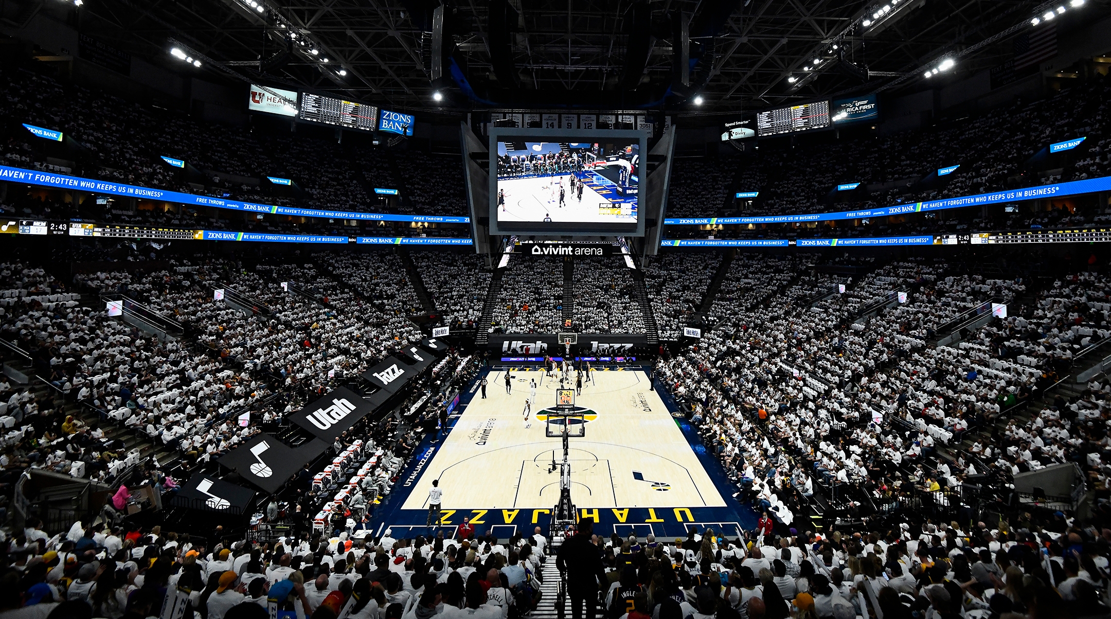 Fans watch the Utah Jazz play the Memphis Grizzlies in a 2021 playoff game at Vivint Smart Home Arena in Salt Lake City, May 23, 2021. (Alex Goodlett/Getty Images)