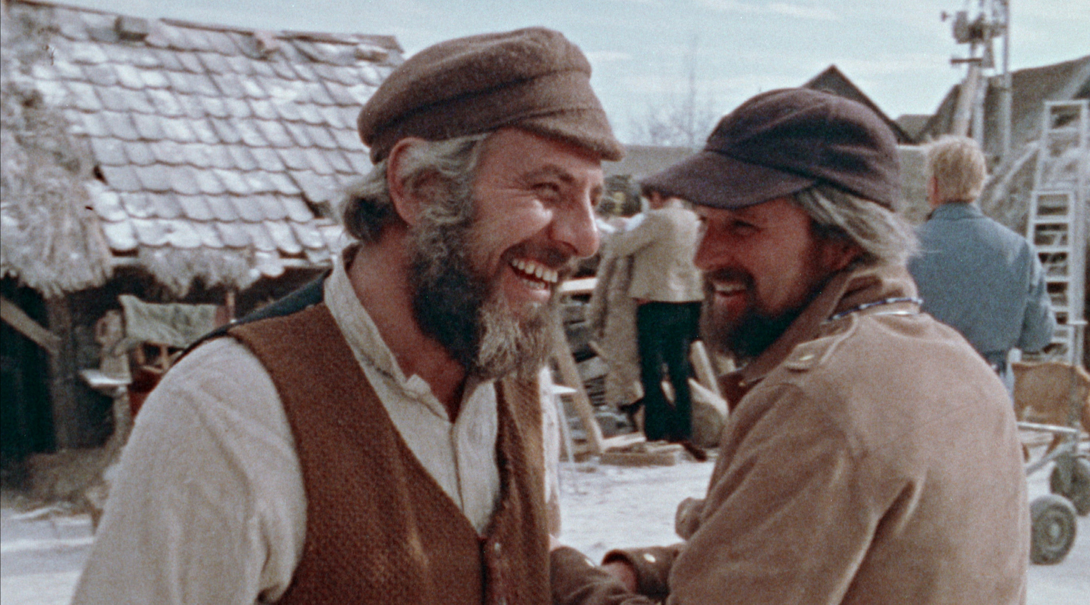 Director Norman Jewison, right, and star Topol as Tevye on the set of the film version of “Fiddler on the Roof.” (Zeitgeist Films in association with Kino Lorber)