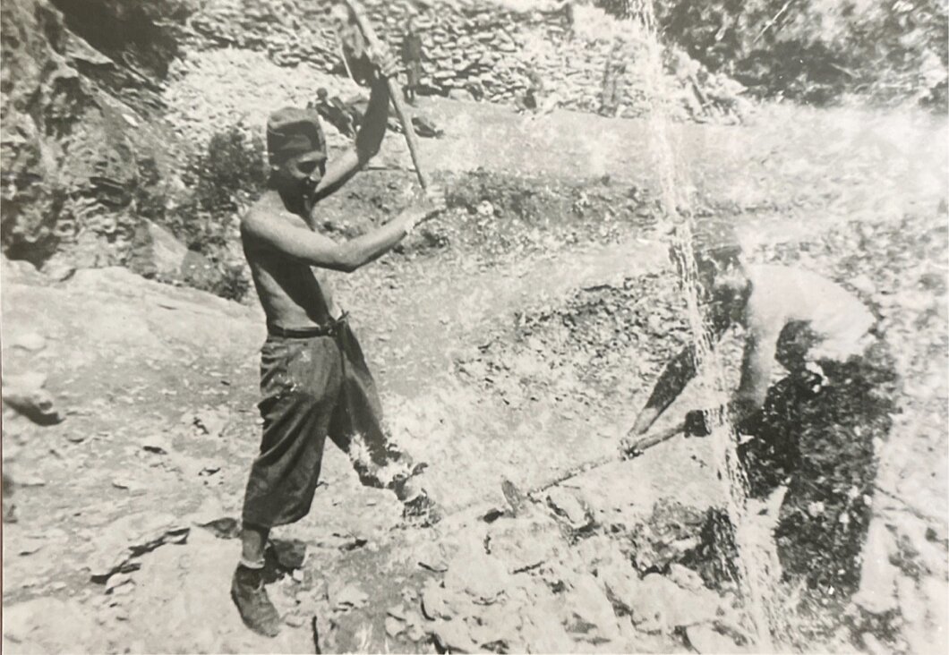 The author's father, Cantor Andre Winkler, in the summer of 1944 digging petroleum tunnels while in forced labor camp.