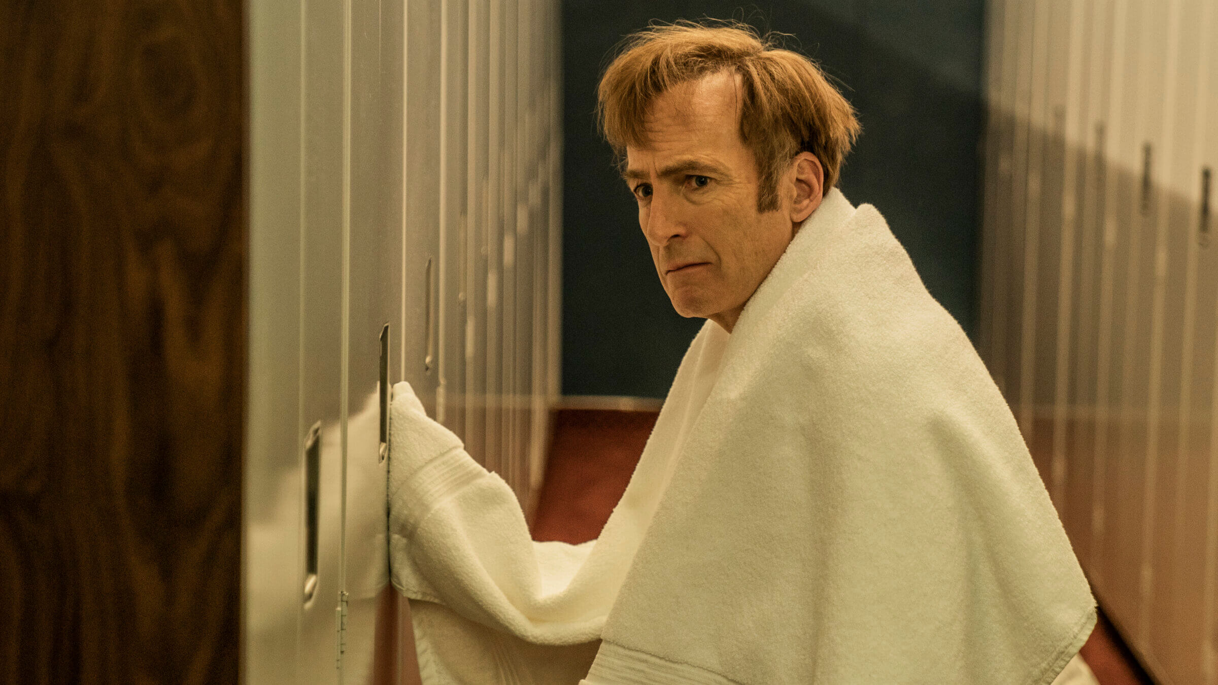Bob Odenkirk in the locker room of a country club in Better Call Saul Season 6 episode 1