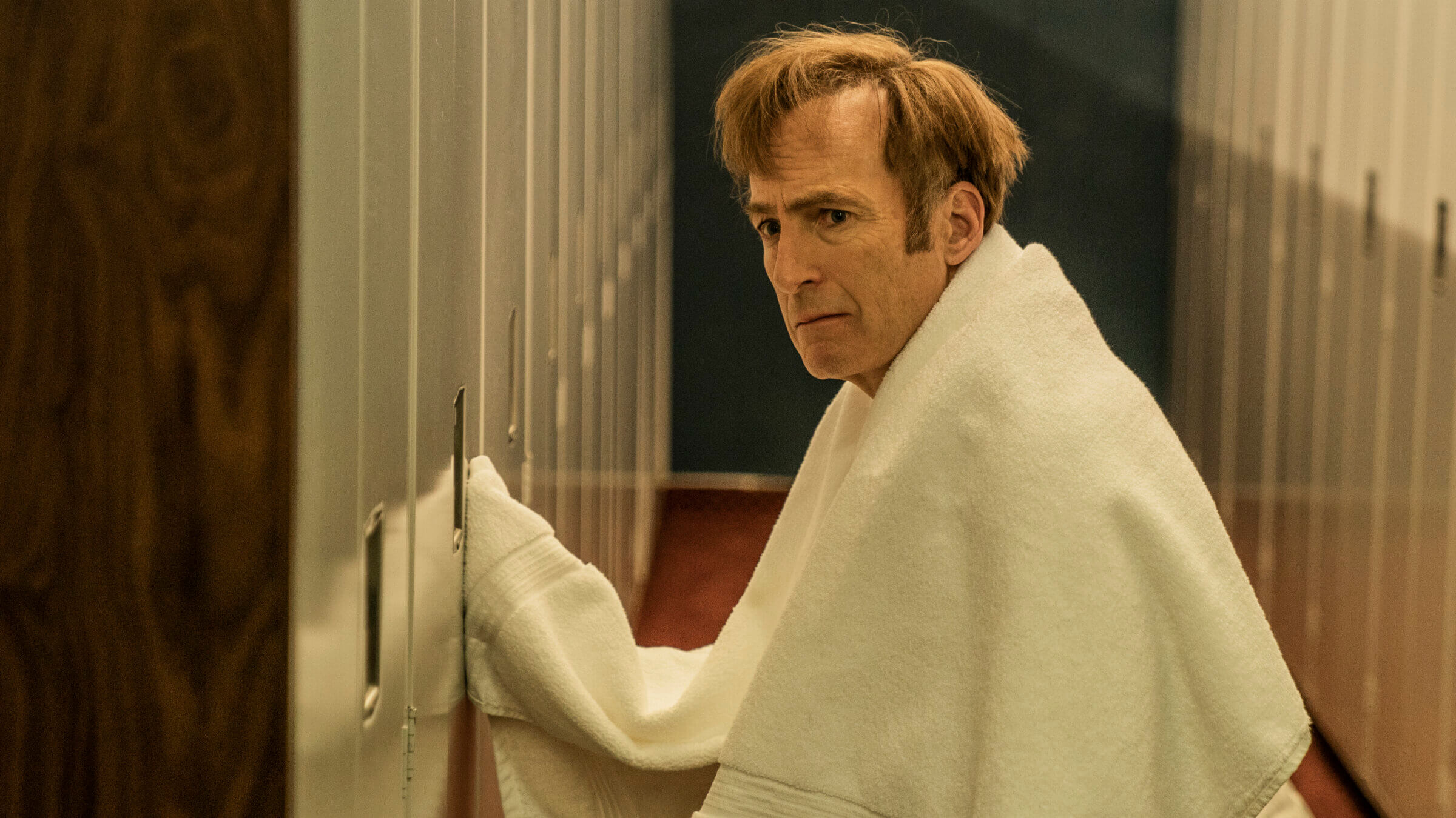 Bob Odenkirk in the locker room of a country club in Better Call Saul Season 6 episode 1.