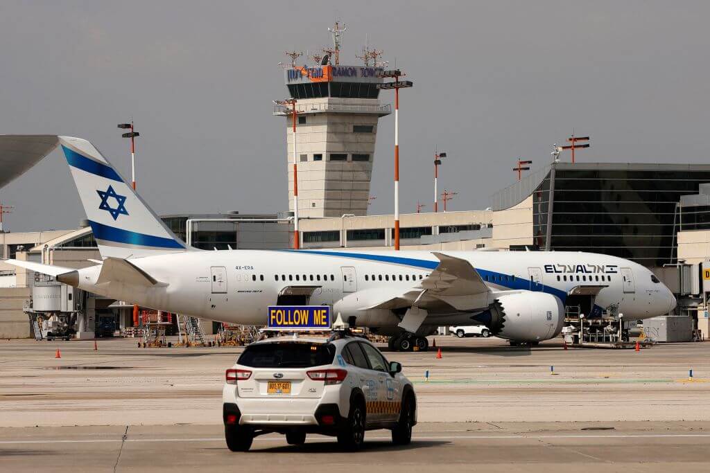 An Israeli Airlines El Al Boeing 787 at the tarmac in Israel's Ben Gurion International airport in Lod, on the outskirts of Tel Aviv, Feb. 2022.