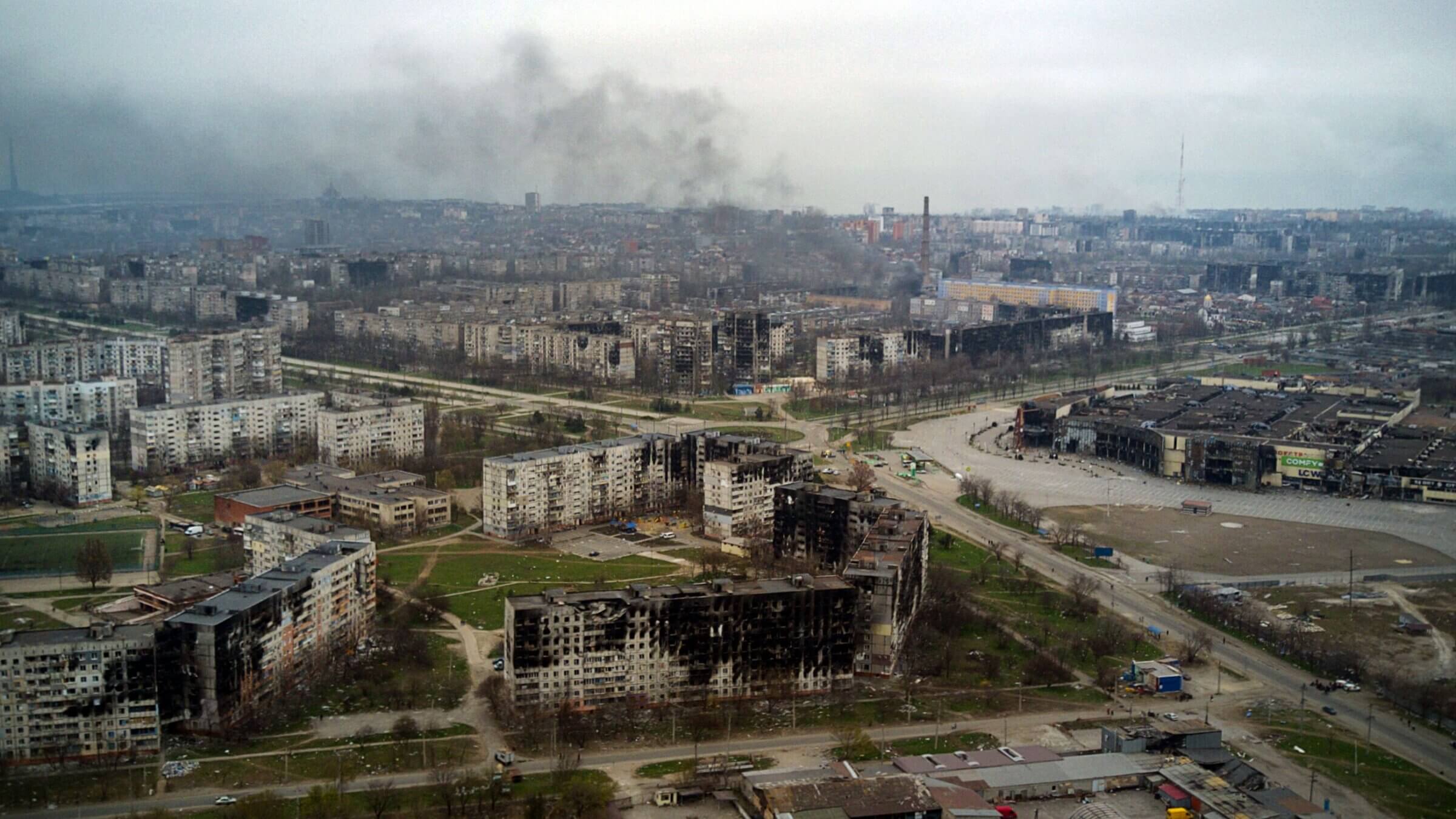 An aerial view taken on April 12 of Mariupol, as Russian troops intensified their campaign.