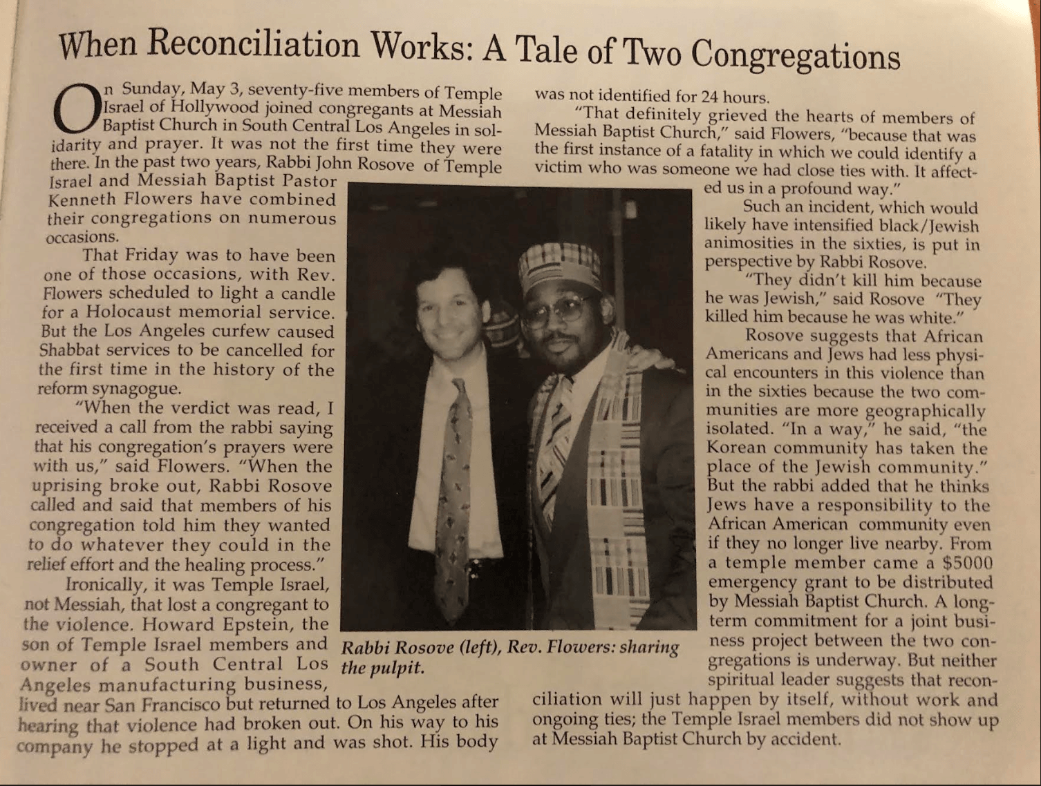 The 1992 article from Fellowship, the magazine for the Fellowship of Reconciliation, the pacifist and interfaith social justice organization for which Robin Washington served as editor at the time.