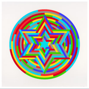 A multicolored Jewish star from an exhibit of Sol LeWitt's prints