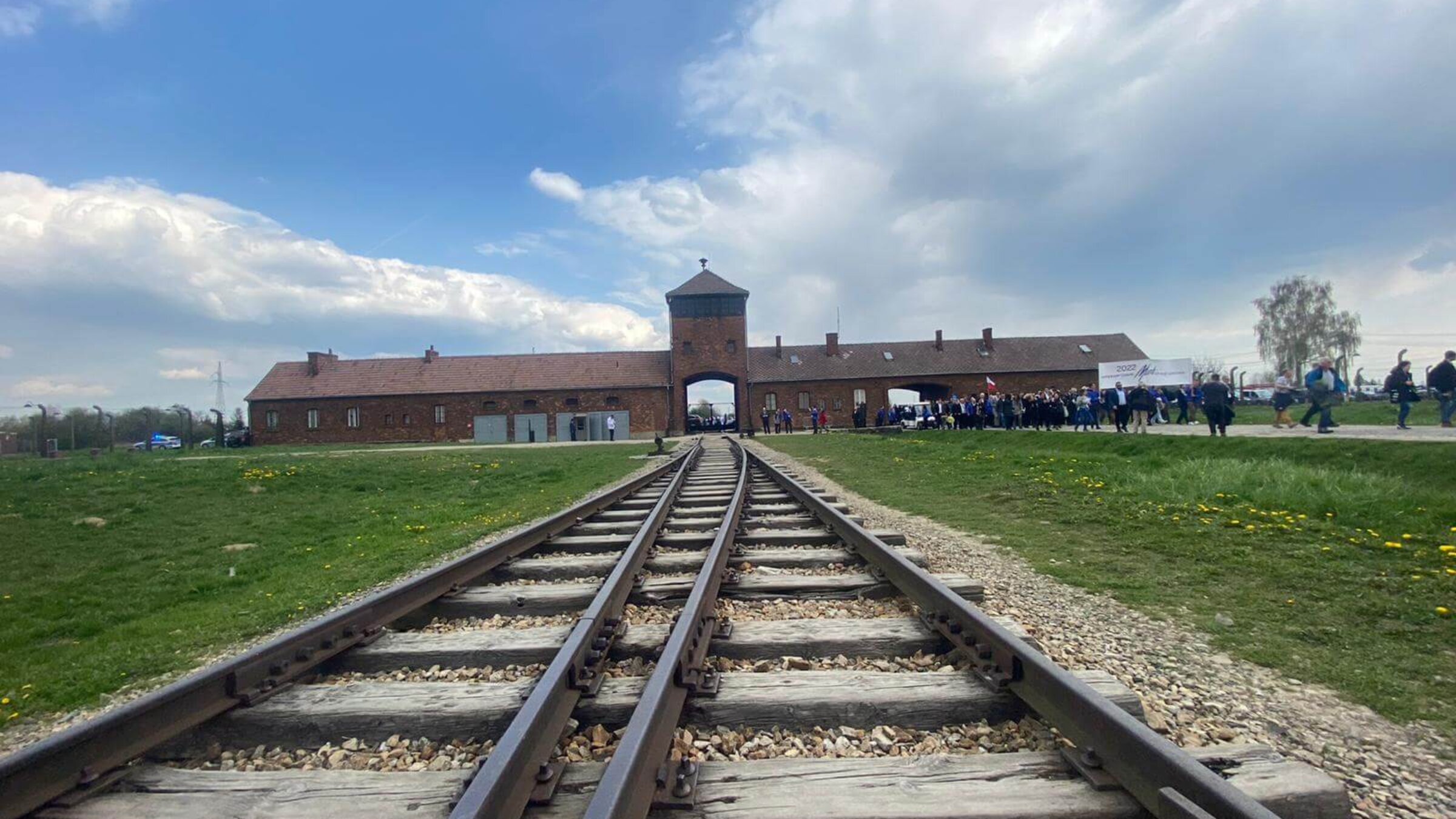 The train tracks leading from Auschwitz, the Holocaust concentration camp
