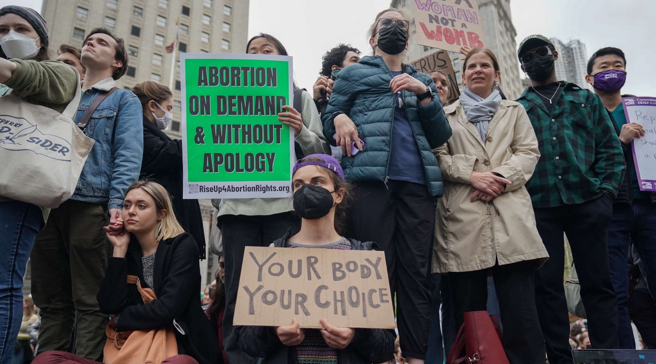 People protest in reaction to the leak of the Supreme Court draft abortion ruling, in New York City, May 3, 2022. (Bryan R. Smith/AFP via Getty Images)