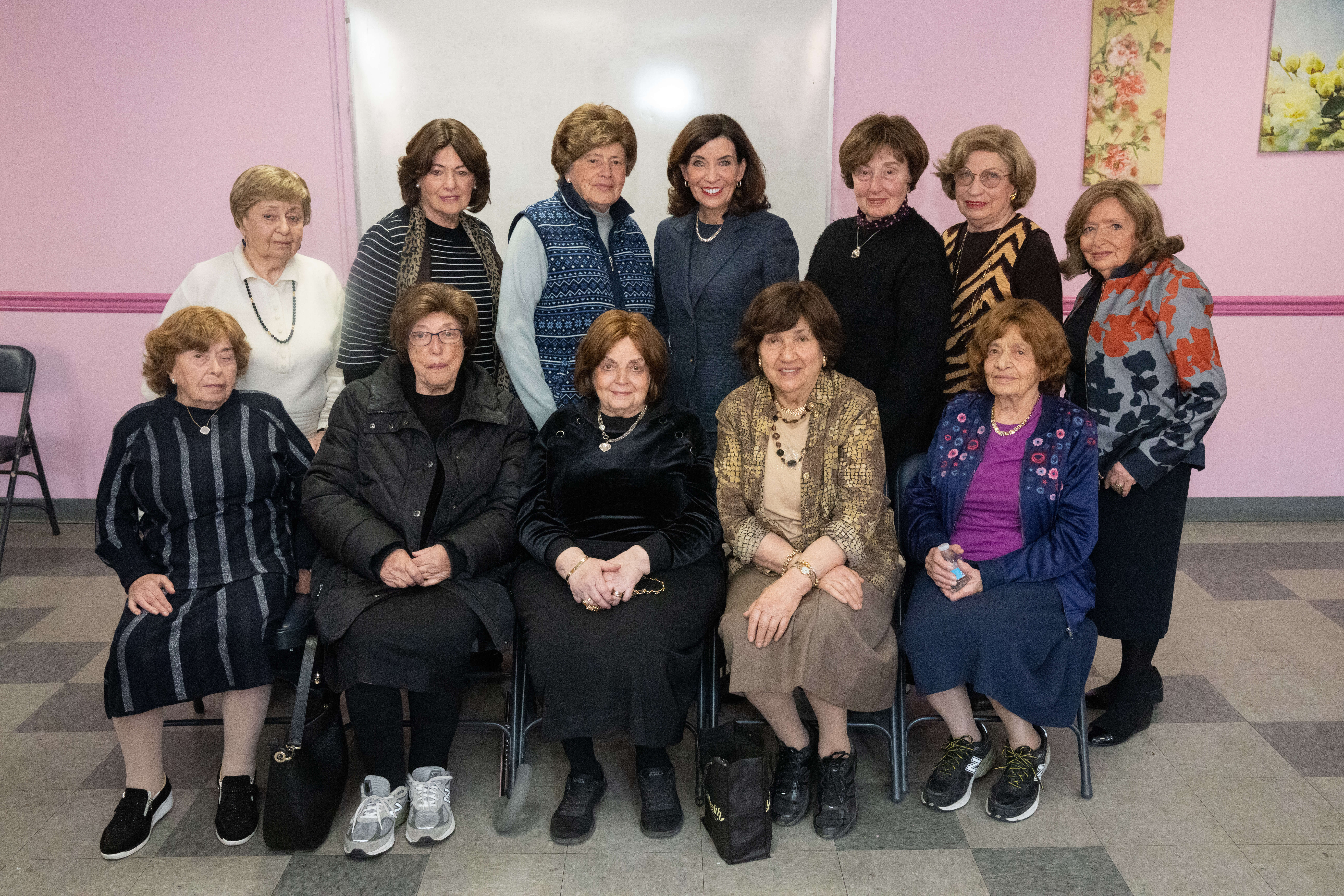 Governor Kathy Hochul meets with a number of Holocaust survivors in Brooklyn ahead of an announcement on funding to the Holocaust Survivors Initiative on April 27, 2022