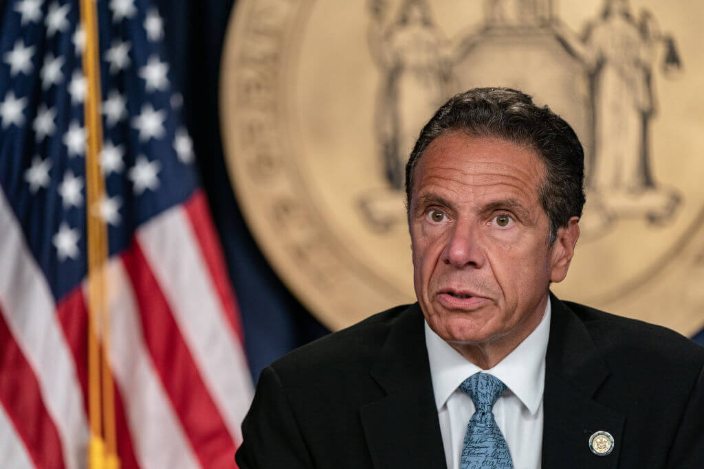 Former New York Gov. Andrew Cuomo speaks at a 2020 press conference.