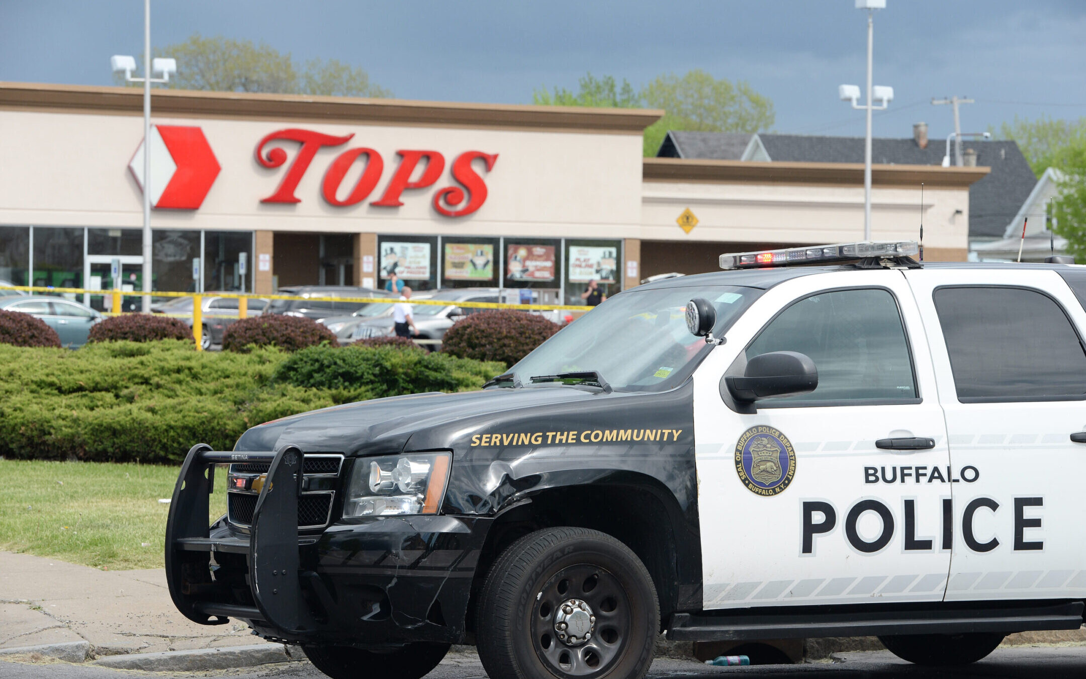 Police on scene at a Tops Friendly Market in Buffalo, New York, after a mass shooting there, May 14, 2022. 
