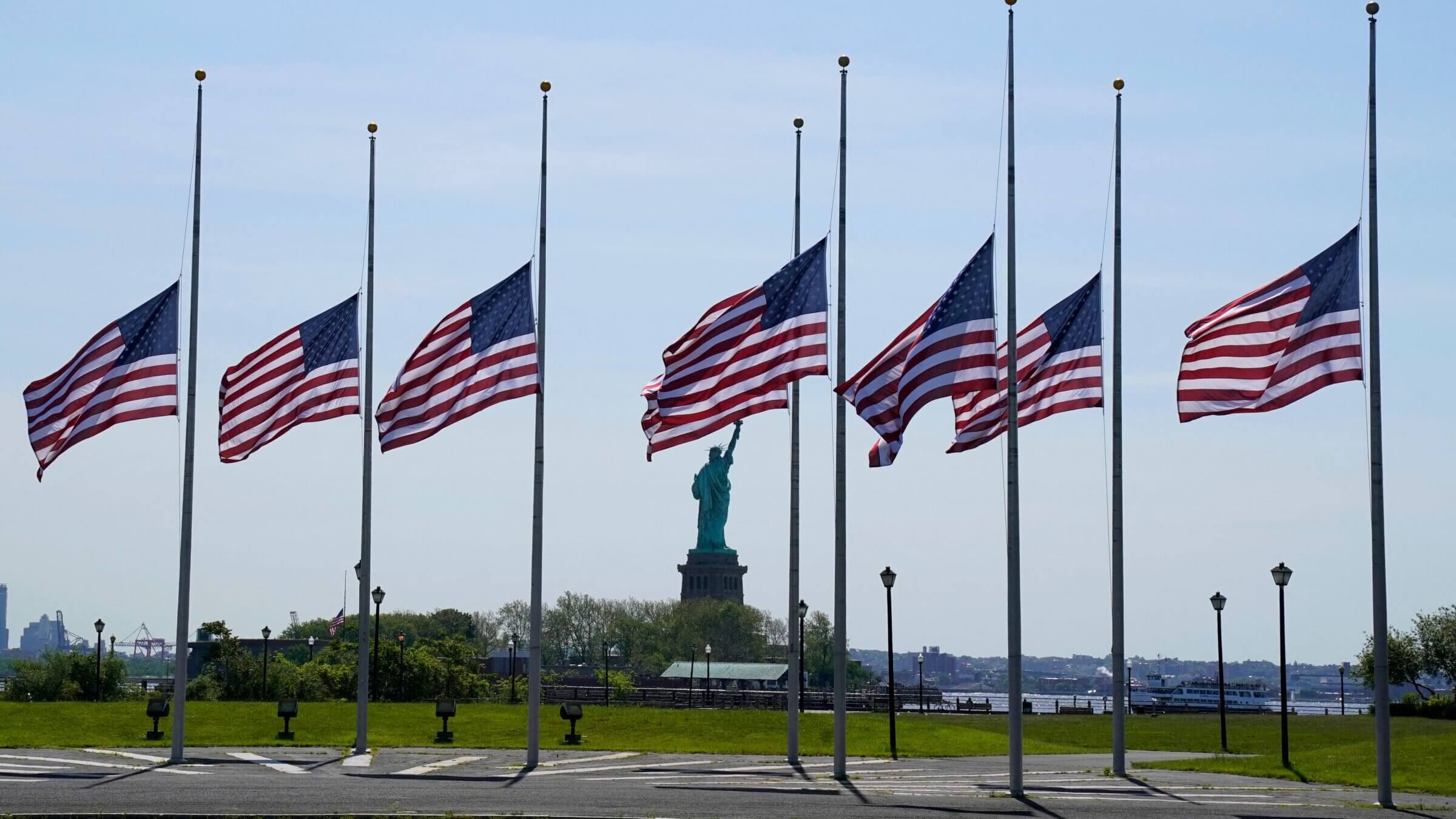 American flags, fly at half-mast to remember the victims of the May 24 shooting at Robb Elementary School in Uvalde, Texas.