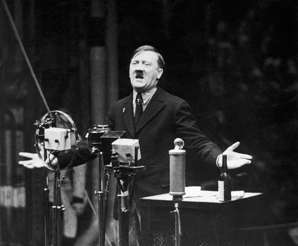 Adolf Hitler speaks in 1935.