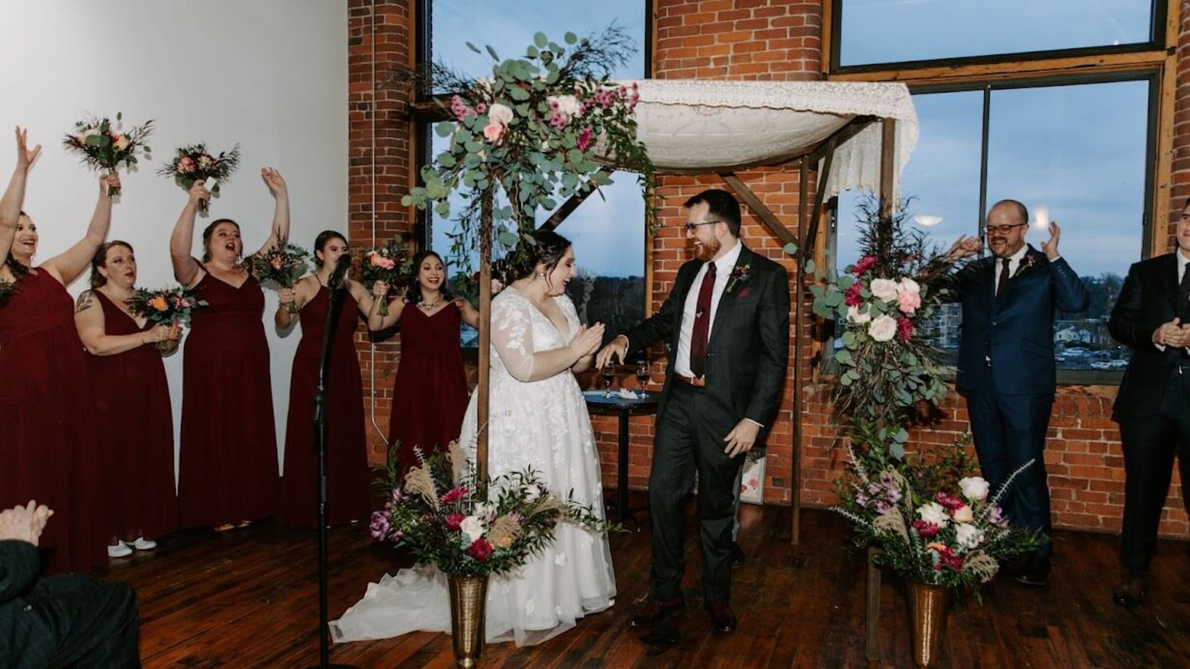 The wedding of Molly Kazin, who is Jewish, and Evan Marshall, who is not, in Holyoke, Massachusetts, on November 20, 2021. Though Kazin grew up in a Conservative congregation, she assumed she could not get a rabbi in the movement to preside at her wedding, and found one through the group where she works, 18Doors, which supports relationships between Jews and non-Jews.