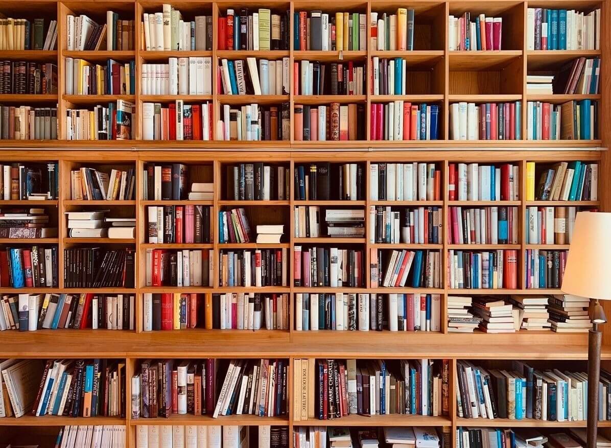 A crowded bookshelf
