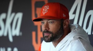 Gabe Kapler looks on from his San Francisco Giants dugout prior to the start of a game against the Colorado Rockies at Oracle Park in San Francisco, May 10, 2022. (Thearon W. Henderson/Getty Images)