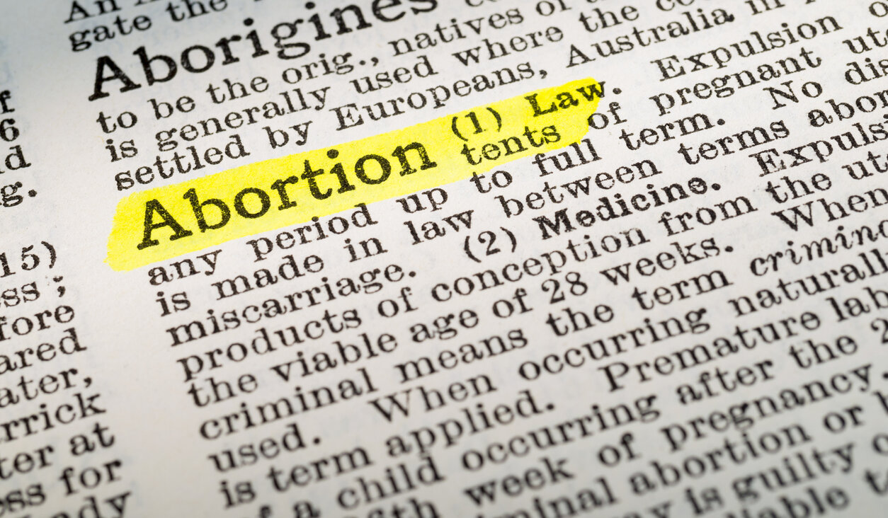 The term Abortion - dictionary definition highlighted with yellow marker