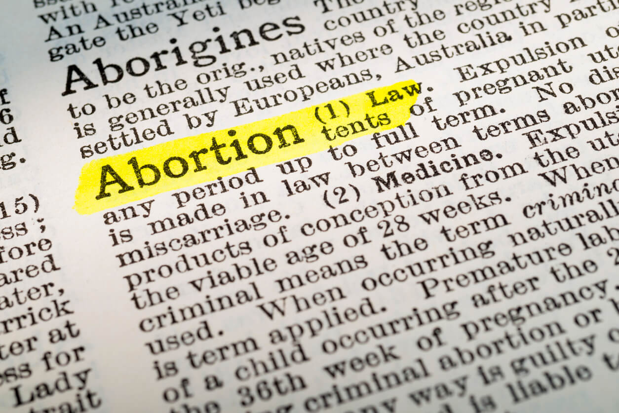 The term Abortion - dictionary definition highlighted with yellow marker