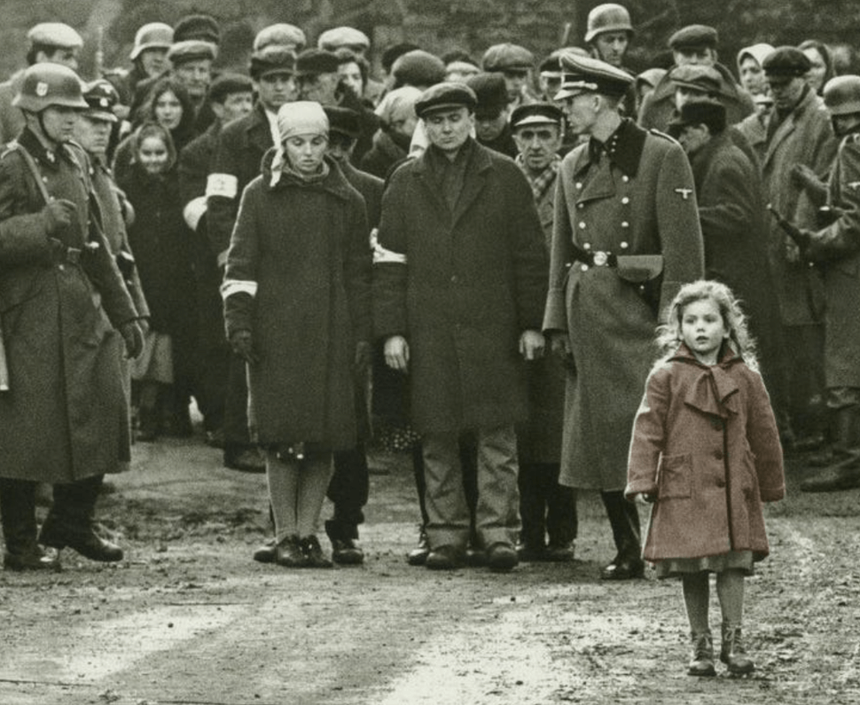 little girl in red dress in schindlers list