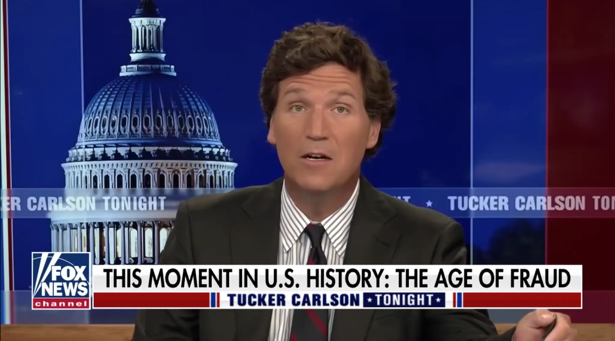 Tucker Carlson speaking on Fox News on April 9, 2021. Carlson’s comments about immigrants prompted the Anti-Defamation League to call for his firing.