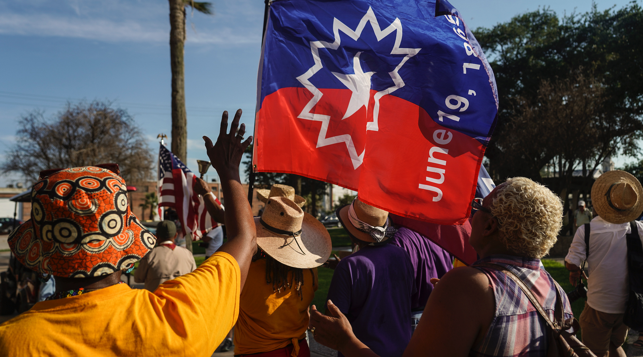 Galveston residents celebrate Juneteenth, which originated in the Texas city. (Getty)