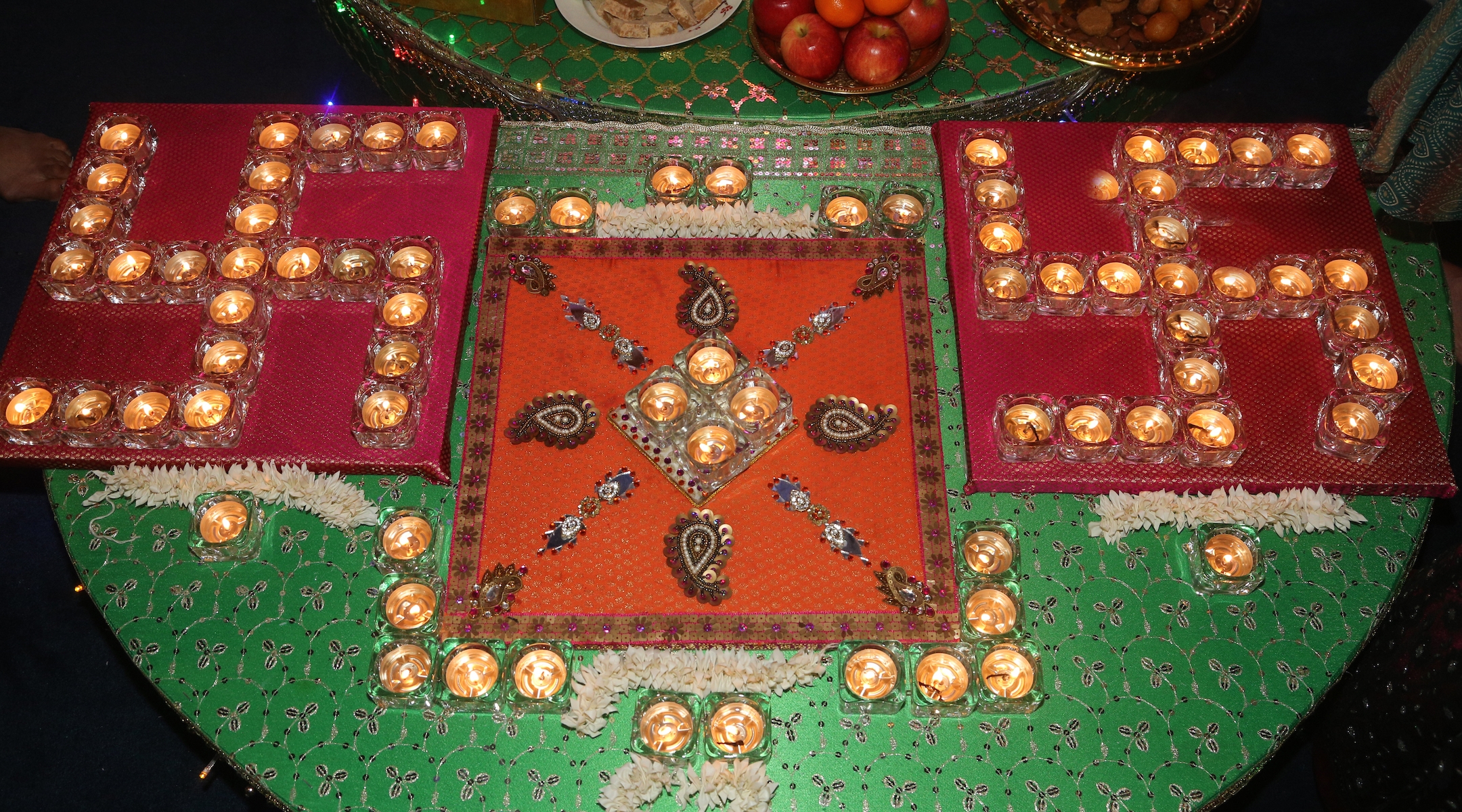 Diyas (lamps) in a swastika pattern by a shrine to the Goddess Lakshmi during the festival of Diwali at a Hindu temple in Toronto, Nov. 7, 2018. (Creative Touch Imaging Ltd./NurPhoto via Getty Images)
