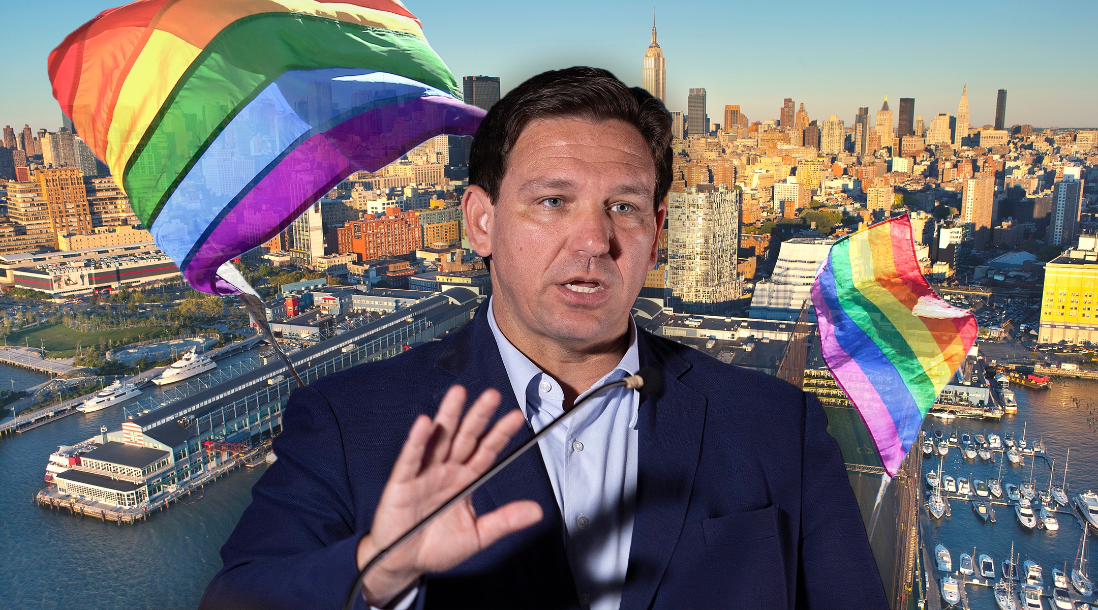 Florida Governor Ron Desantis will be speaking at the Jewish Leadership Conference at Chelsea Piers this Sunday in New York City. (Getty/Paul Mansfield/Danny Lehman/Joe Raedle)