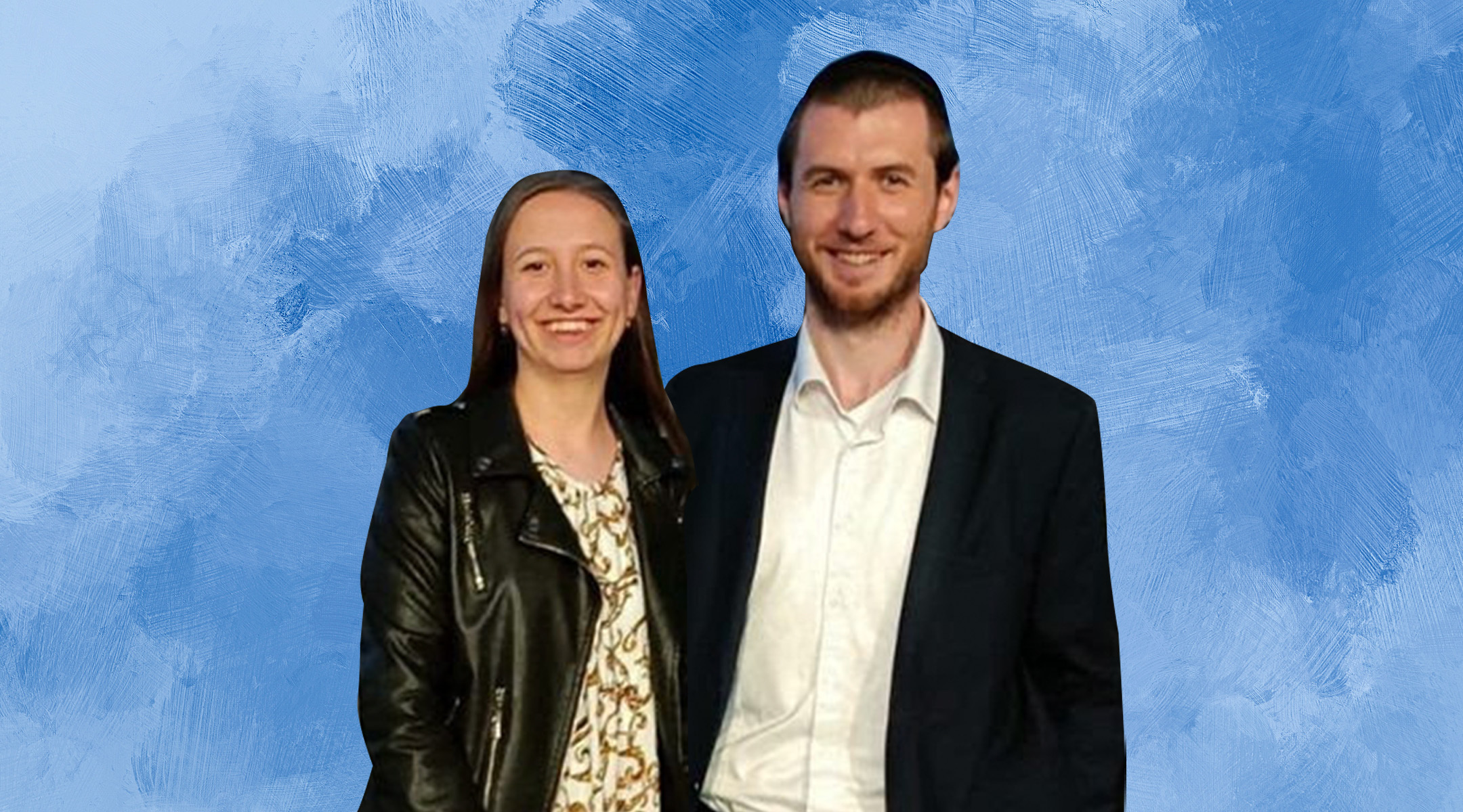Malka Burkeeva and Yakov Poluden knew each in Kyiv, but didn’t start dating until they made it out of the war and safely into Israel. (Courtesy, design by Mollie Suss)