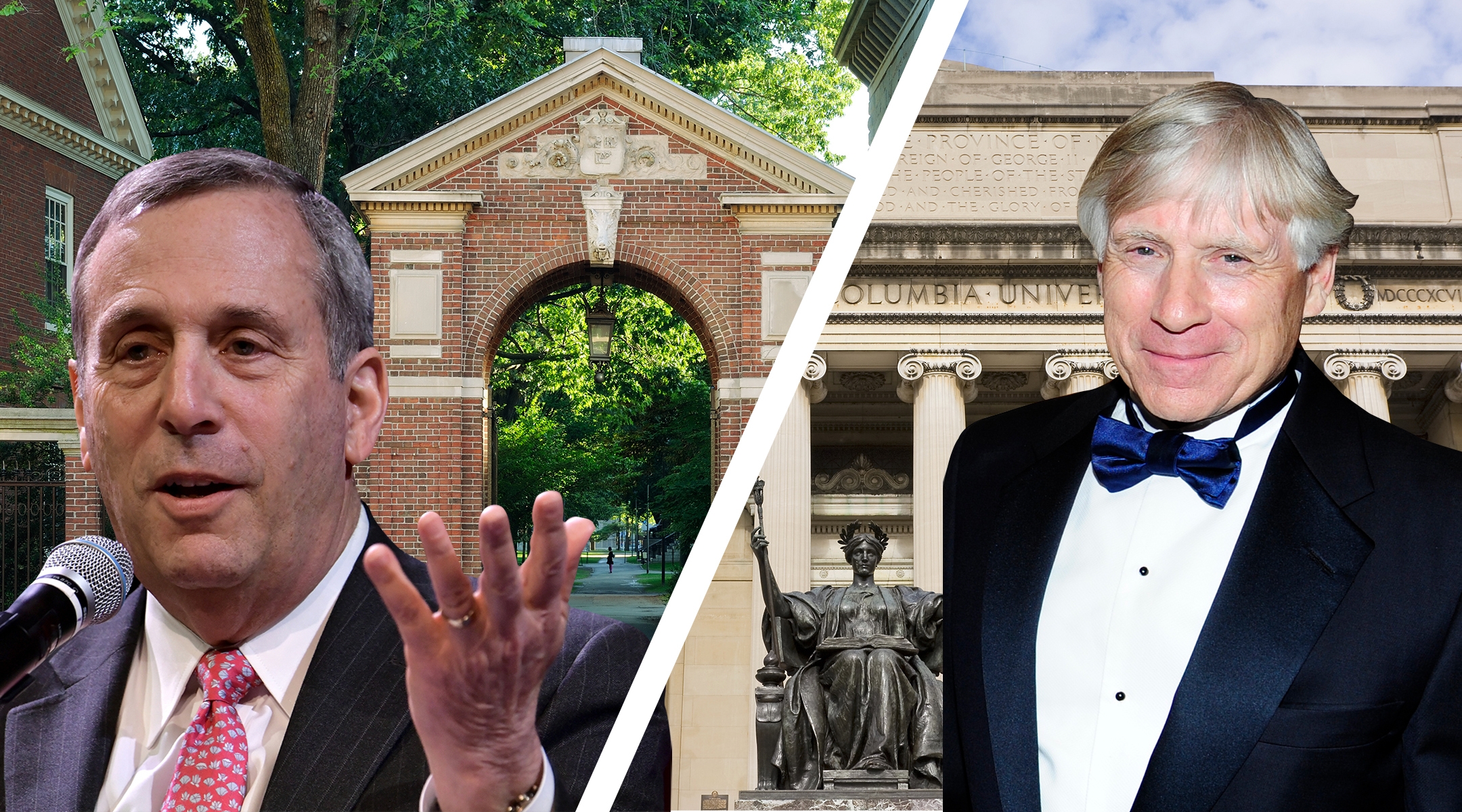 Lawrence Bacow, president at Harvard, and Lee Bollinger, president at Columbia, have announced that they will exit their posts in 2023.(Getty Images/Design by Mollie Suss)
