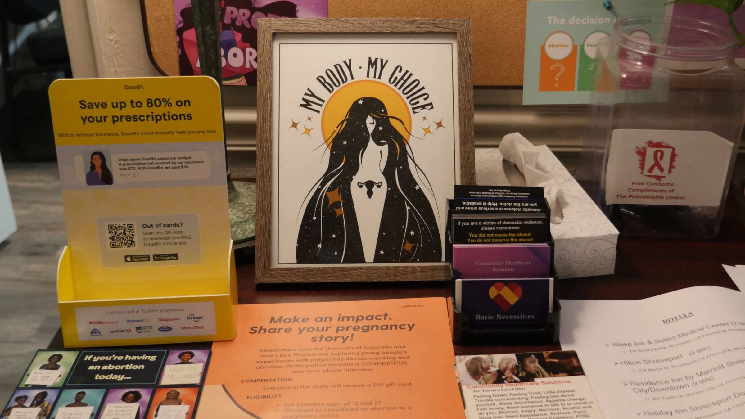 Information is displayed on a table at the Hope Medical Group for Women in Shreveport, Louisiana in April. When the state legislature sought to ban abortion in 1990, Rabbi Robert Loewy told lawmakers that doing so would violate the religious freedom of Jews.