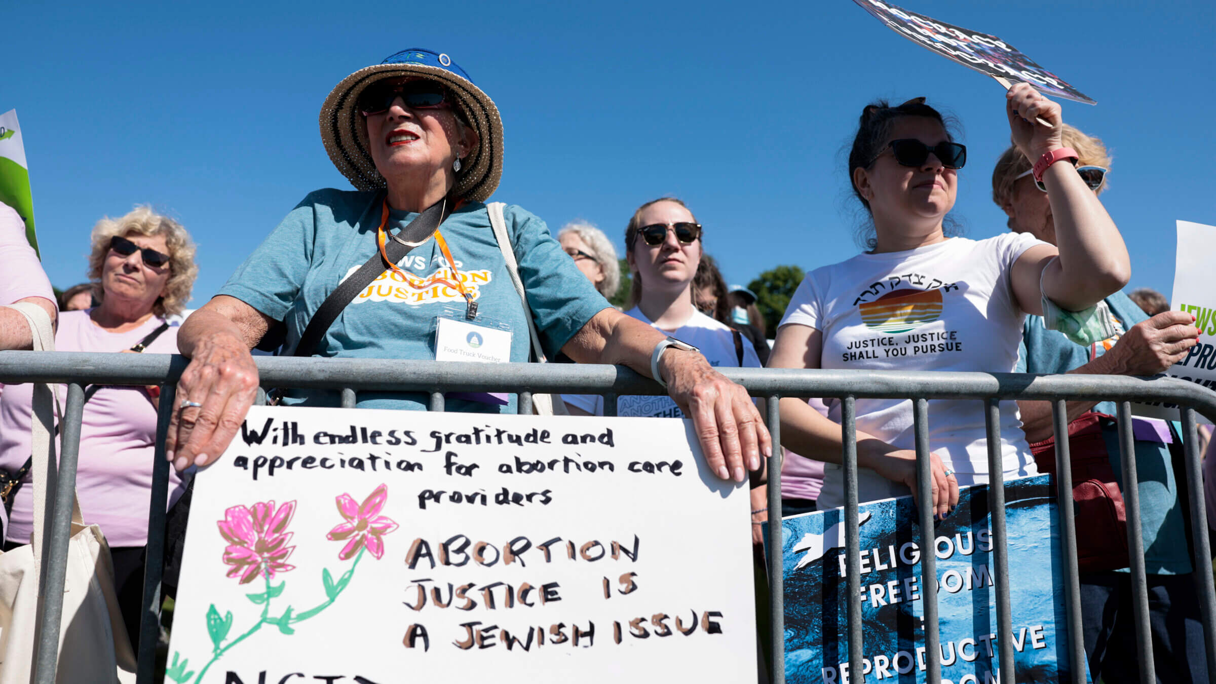 Protesters cheer as they attend the "Jewish Rally for Abortion Justice" rally near the U.S. Capitol in May. The National Council of Jewish Women, which sponsored the rally, and other Jewish groups are trying to change the narrative around religion and abortion.