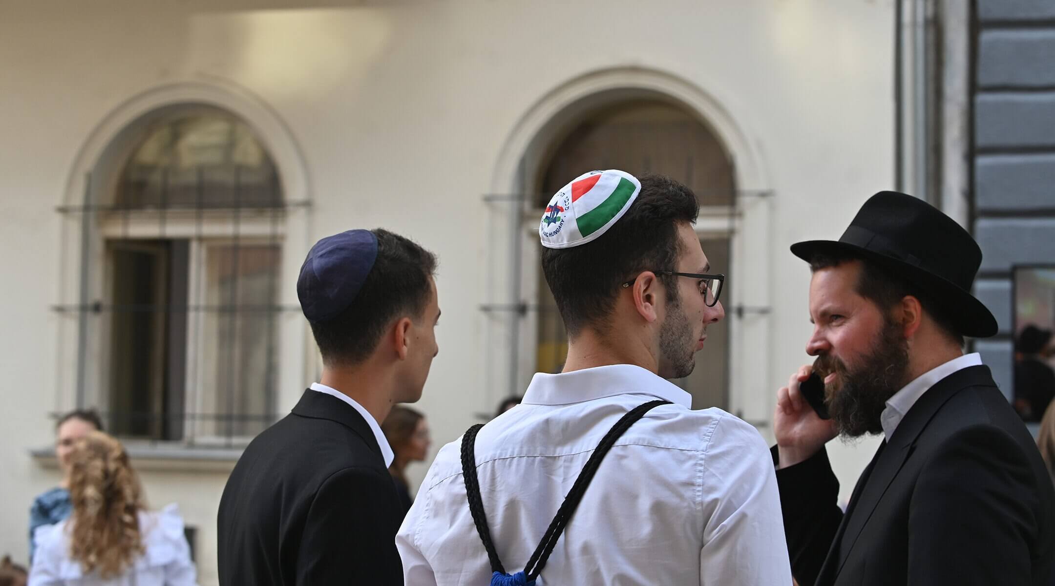 Hungarian Jews celebrate the opening of a new synagogue in Budapest on Aug. 27, 2021.