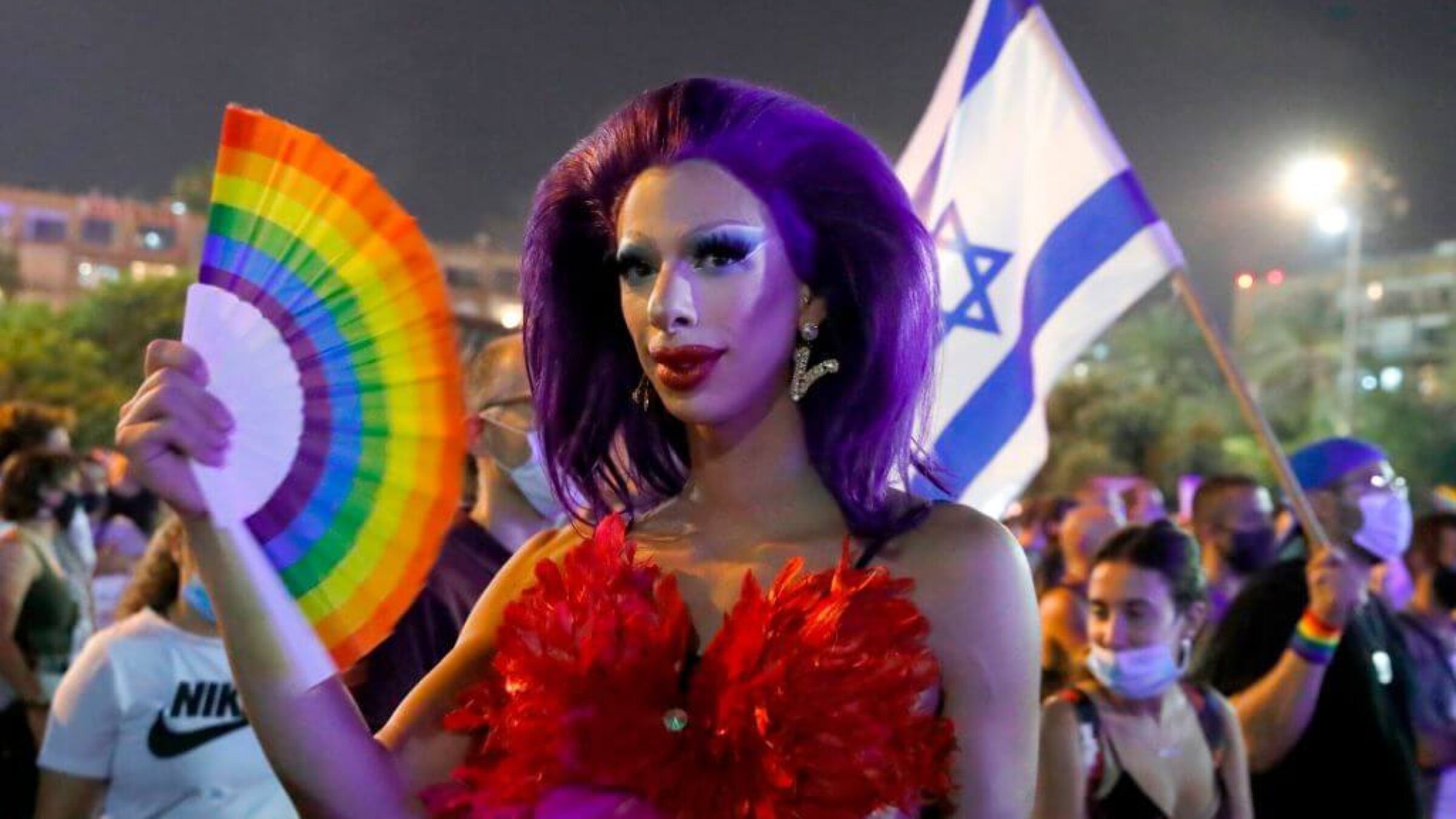 A drag queen poses for a picture as she takes part in Tel Aviv’s annual Pride Parade amid the COVID-19 pandemic, on June 28, 2020. 