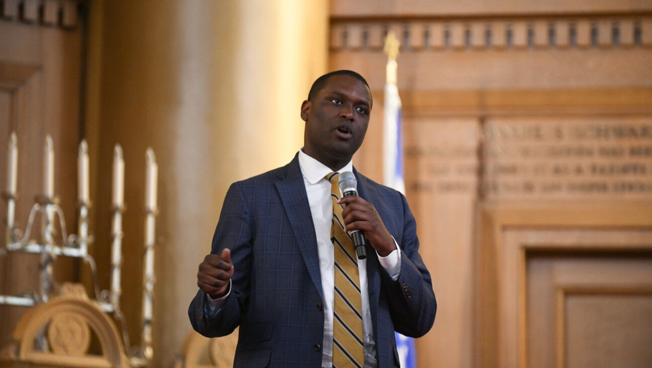 U.S. Rep. Mondaire Jones at a candidate forum for New York's 10th Congressional District co-hosted by the Forward at Congregation Beth Elohim in Brooklyn on July 26, 2022.