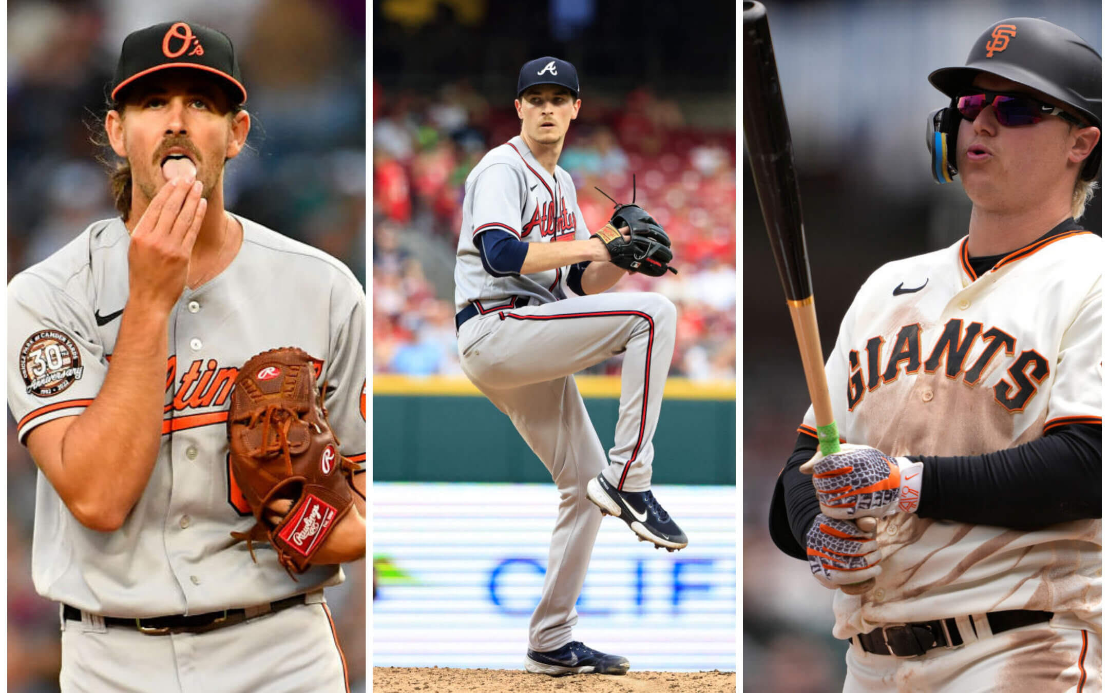 Left to right: Dean Kremer (Alika Jenner/Getty Images), Max Fried (Justin Casterline/Getty Images), and Joc Pederson (Thearon W. Henderson/Getty Images)