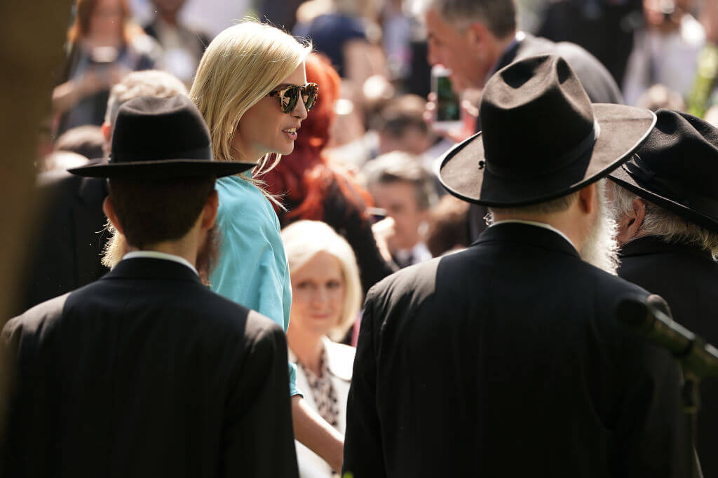 Rabbi Mendel Goldstein, left, with his father Yisroel Goldstein at a National Day of Prayer service at the White House in May 2019. Yisroel was secretly cooperating with an FBI investigation at the time.
