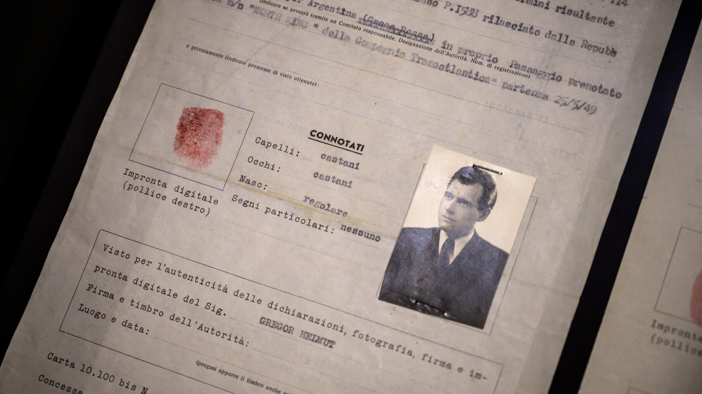 A passport issued in 1949 bearing the name "Helmut Gregor,"an alias for Nazi war criminal Josef Mengele.