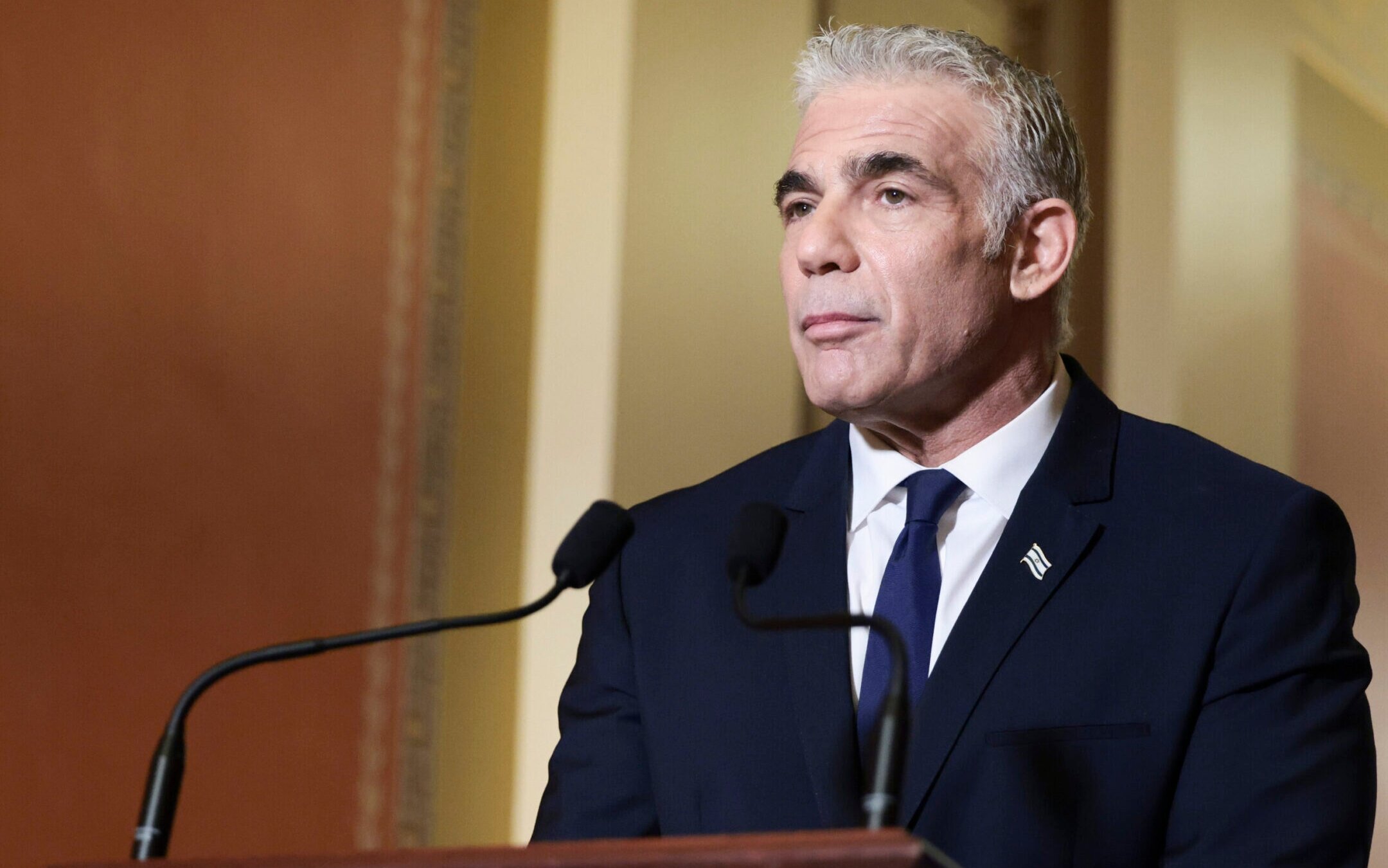 Yair Lapid, then Israel’s foreign minister, speaks at the U.S. Capitol in Washington, D.C., Oct. 12, 2022. (Anna Moneymaker/Getty Images)