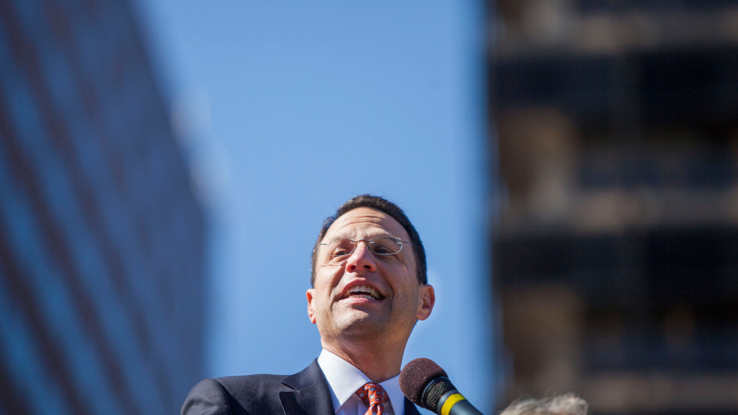 Pennsylvania Attorney General Josh Shapiro at a Stand Against Hate rally at Independence Mall on March 2, 2017.