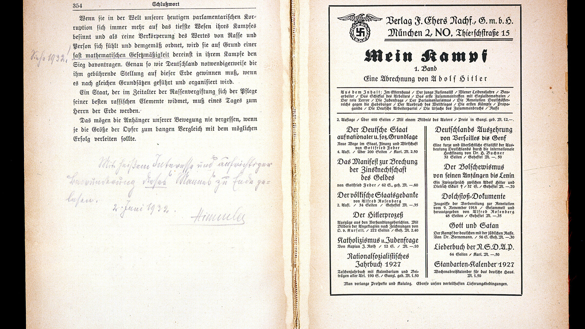 The second volume of Heinrich Himmler's copy of Adolf Hitler's "Mein Kampf."