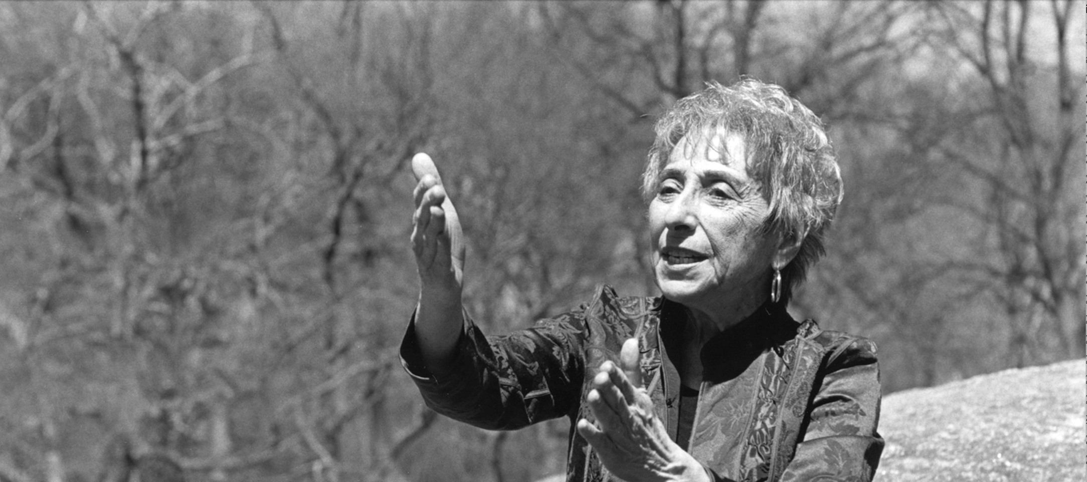 Peninnah Schram telling a story to listeners in Central Park, New York, 2009