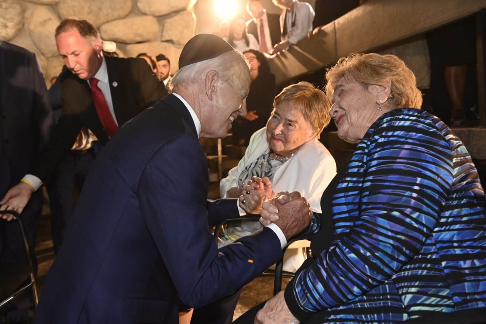 President Biden met at Yad Vashem with two Holocaust survivors, Rena Quint (left) and Giselle Cycowicz. 