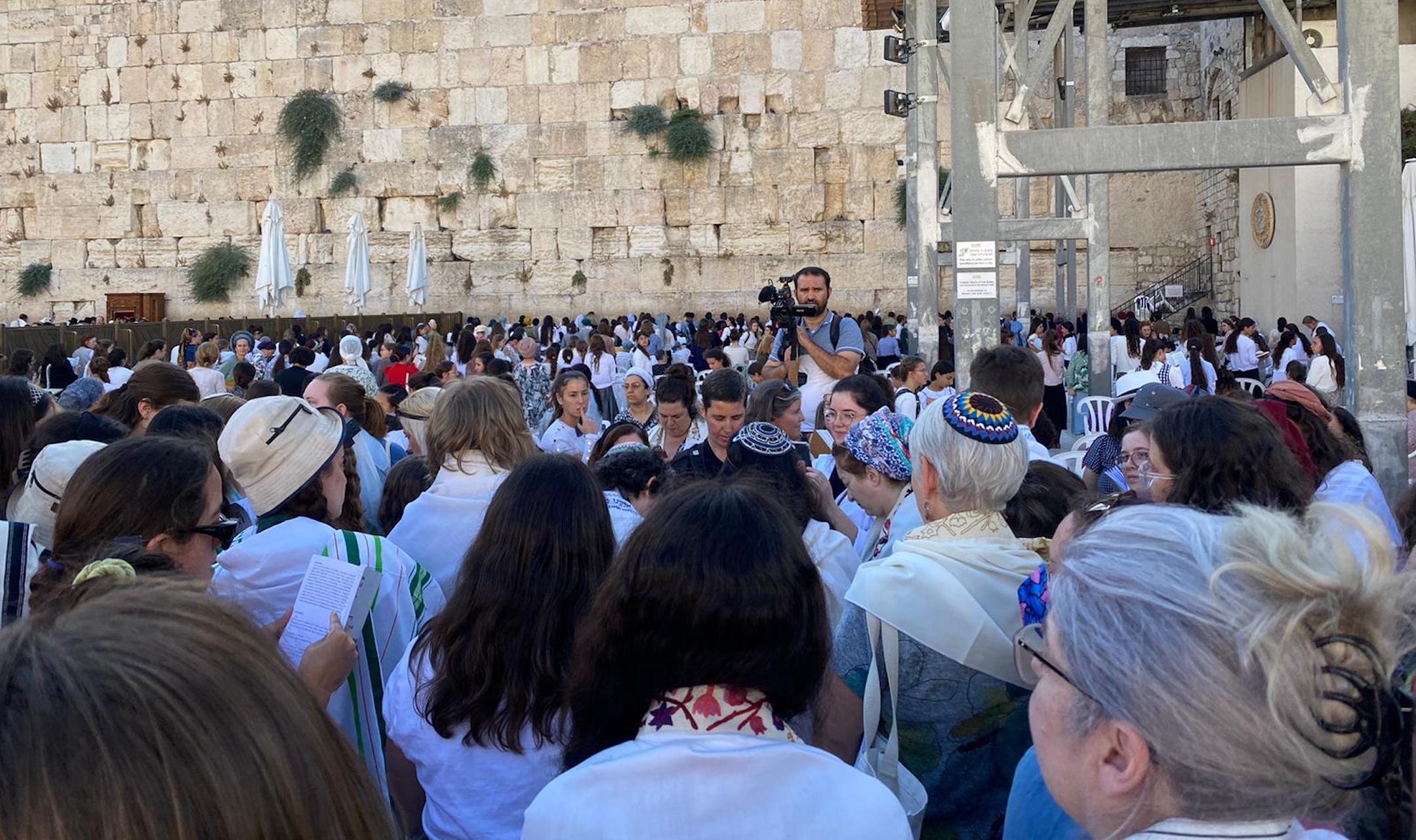 Thousands of protesters gathered around non-Orthodox women, including a bat mitzvah girl and her family, at the Western Wall, July 29, 2022.