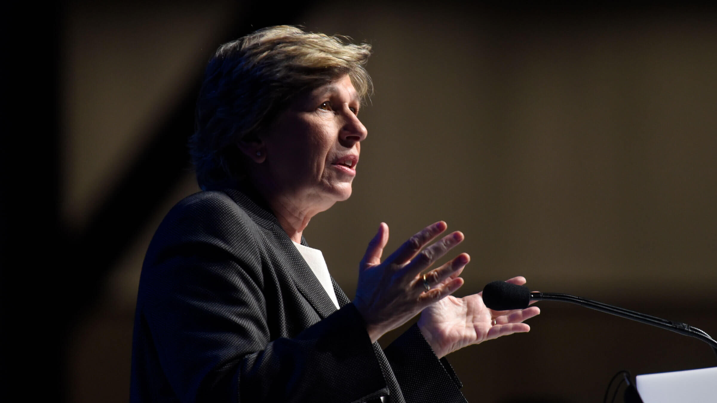 Randi Weingarten, president of the American Federation of Teachers at its  convention in Boston on July 14, 2022. 
