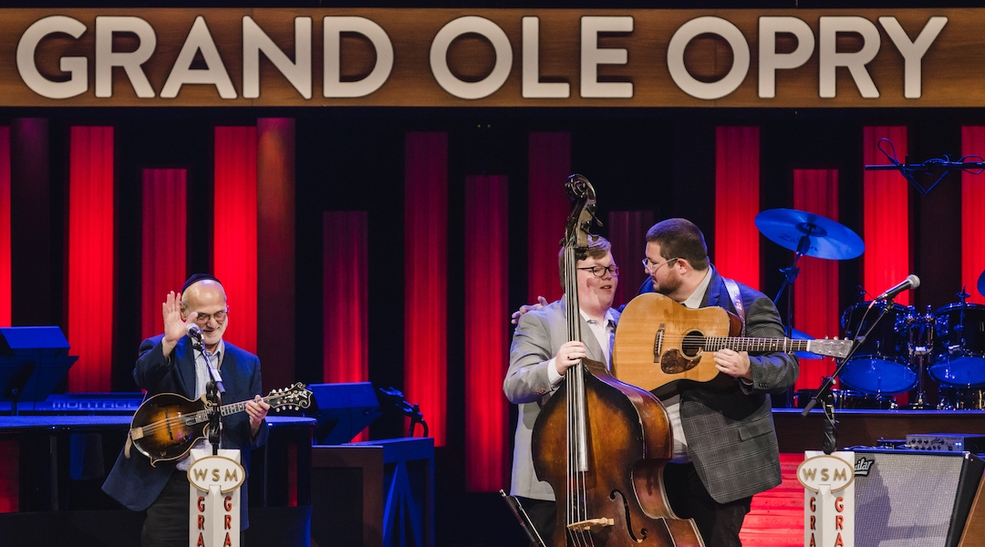 At age 71, Andy Statman, left, made his Grand Ole Opry debut along with the Eddy brothers, Carter and Jake, June 22, 2022. (Shelly Swanger)